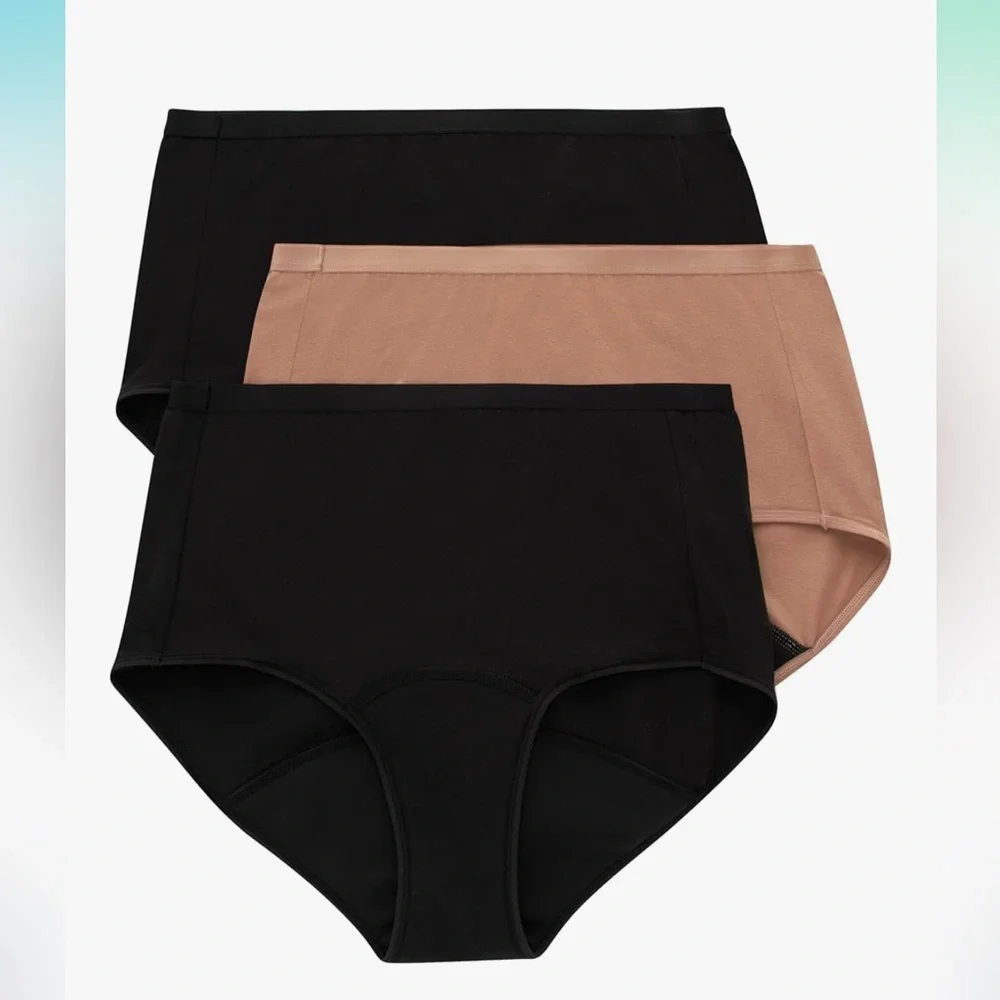Hanes Women's XL 14/16 Period briefs - Black and Tan 3 pack - Picture 1 of 6